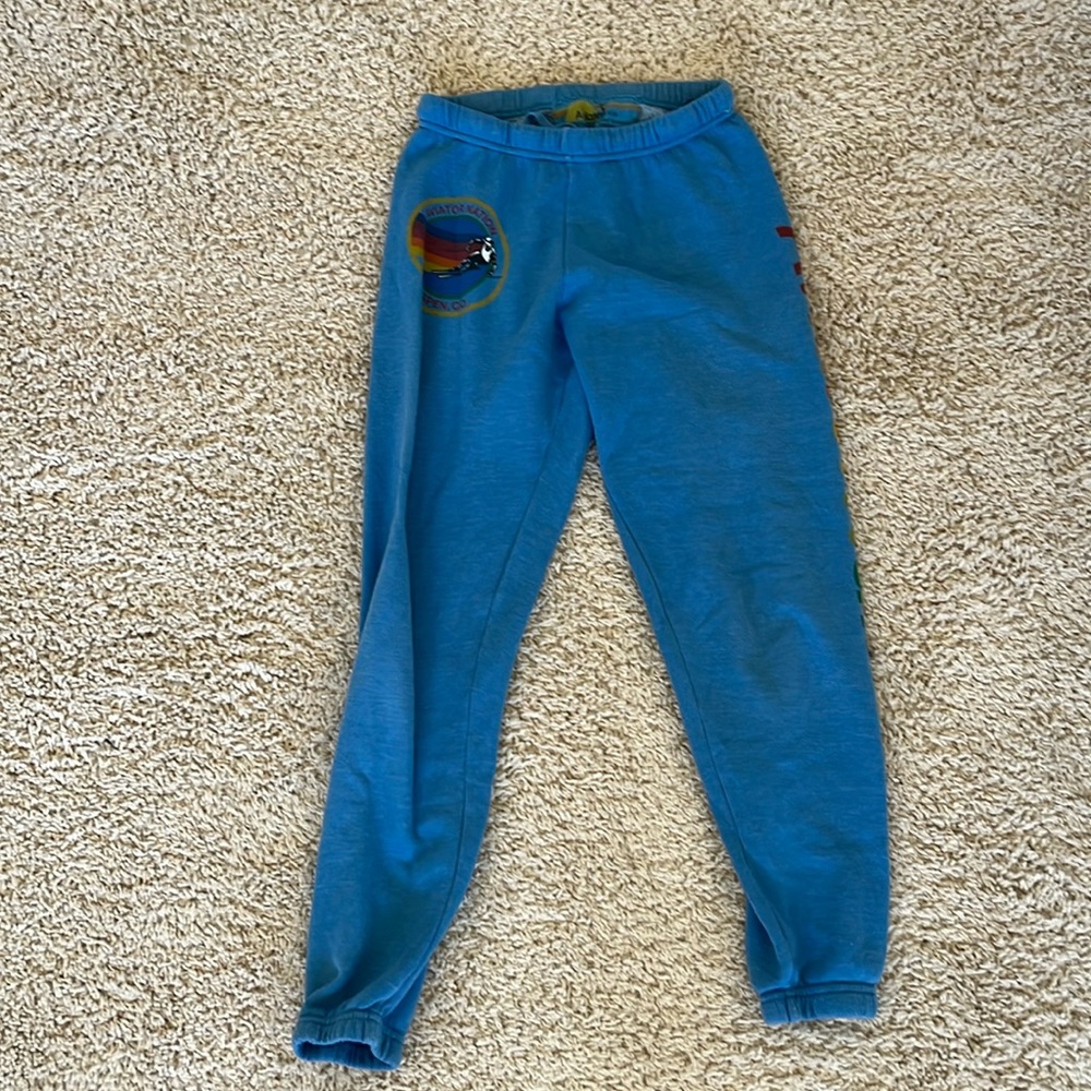 Blue women’s aviator nation sweat pants joggers , worn and pilled XS